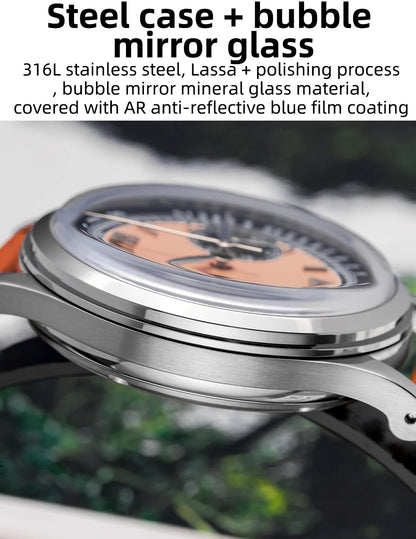 ADDIESDIVE 38mm Chronograph Quartz Watch 60min Business 100m Diving Men's Leather Watches Bubble Dome Mirror Retro Wristwatches