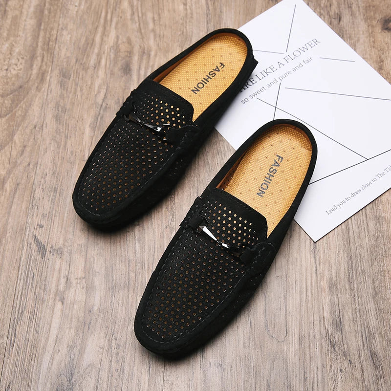 Moda masculina chinelos de couro ao ar livre meia loafers sapatos leves respirável mulas para o homem verão sandálias casuais sapatos preguiçosos