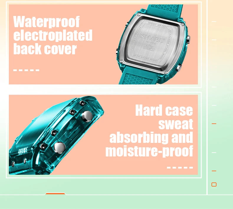 SMAEL Digital Watches Big Dial Rectangle Sport Watches LED Date 8108 Digital Watches 50m Waterproof Shockproof Men's Wristwatch