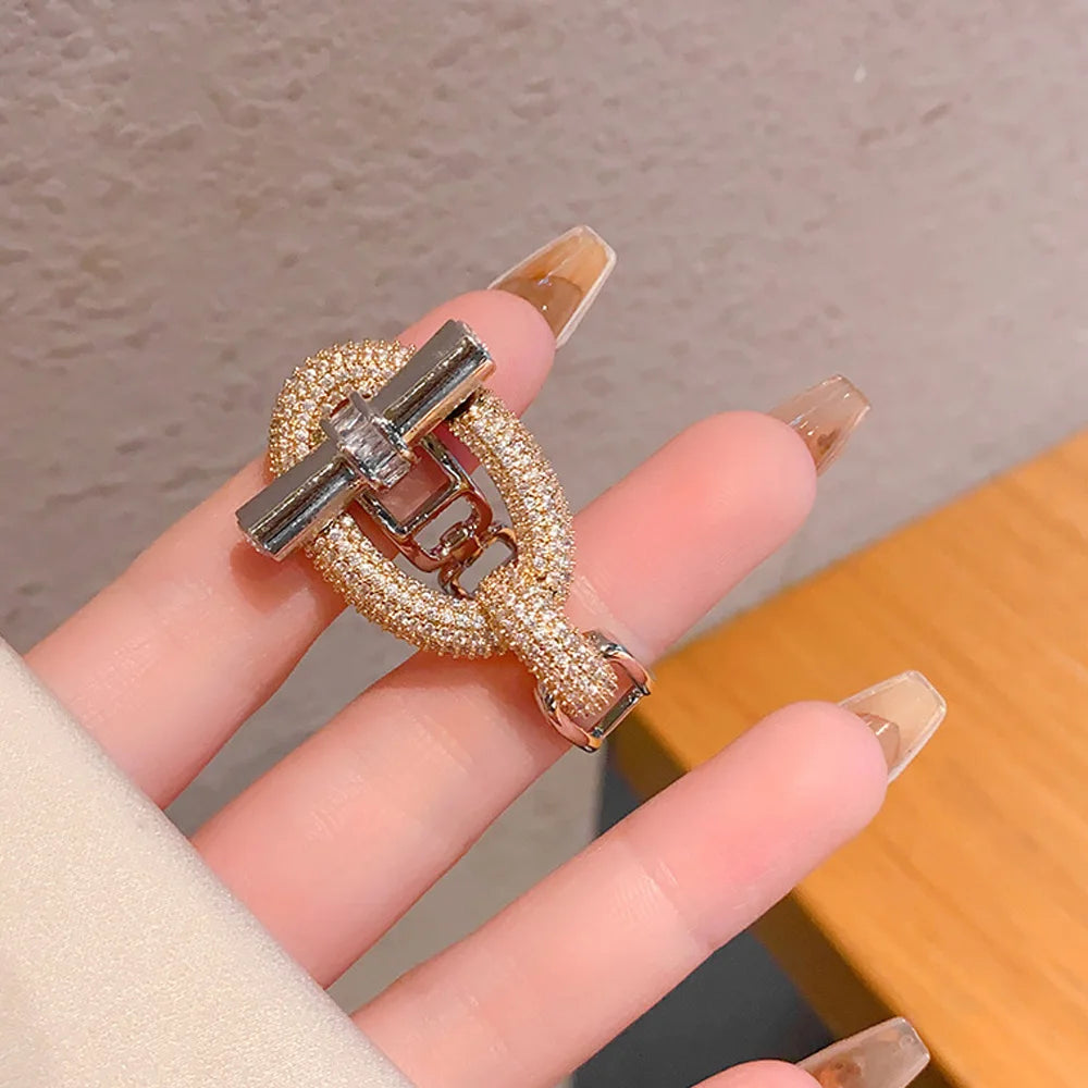 Fashion Zircon OT Buckle Ring Women Hand Accessories Wholesale Nightclub Punk Geometric Metal Finger Rings Party Jewelry Gift