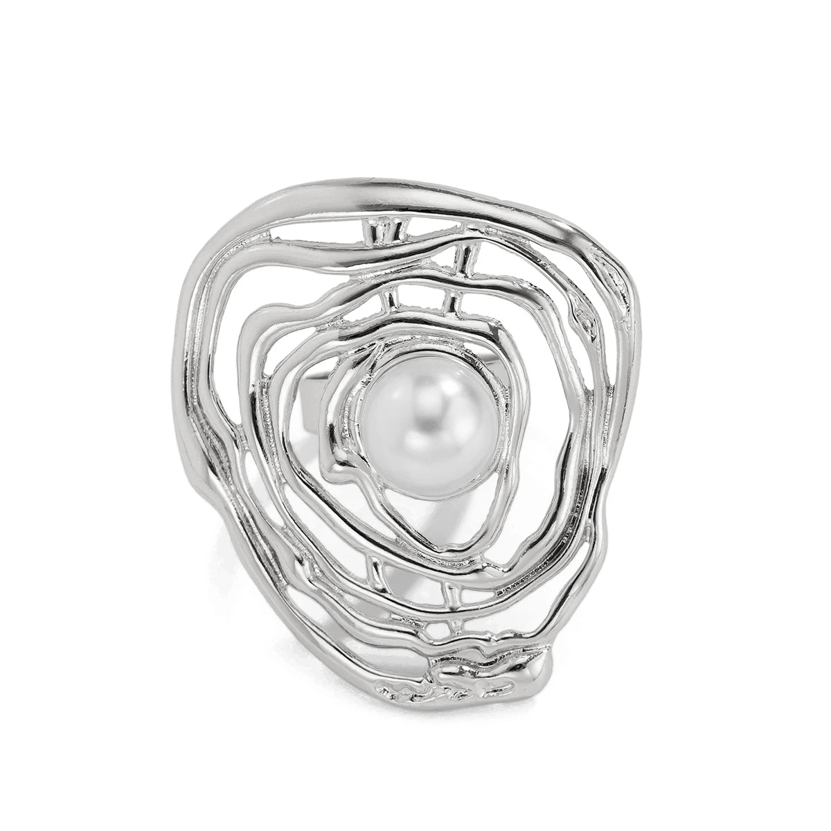 Ingemark Creative Hollow Wrapped Inlaid Imitation Pearls Rings Women Fashion Statement Vintage Geometric Couple Ring Wed Jewelry