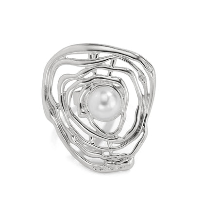 Ingemark Creative Hollow Wrapped Inlaid Imitation Pearls Rings Women Fashion Statement Vintage Geometric Couple Ring Wed Jewelry