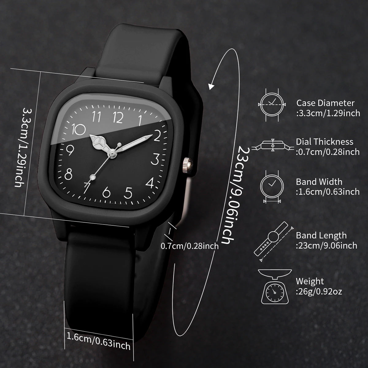 4PCS Fashion Square Women Watches Heart Bracelet Set Arabic Dial Silicone Strap Quartz Wristwatch Reloj Mujer Girls(Without Box)