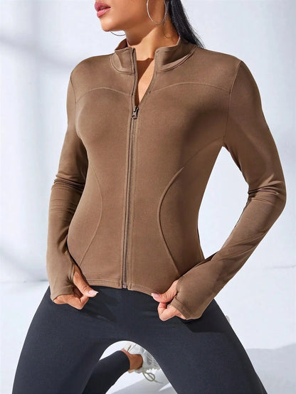 Women's Slim Fit Yoga Zip Jacket – Body Sculpting Short Sports Coat