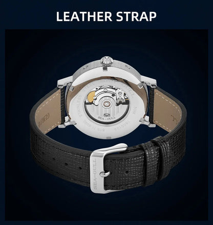 Seagull Men's Business Wristwatch Moon Phase Leather Luxury Automatic Mechannical Men's Watches 50M Waterproof relogio 6092