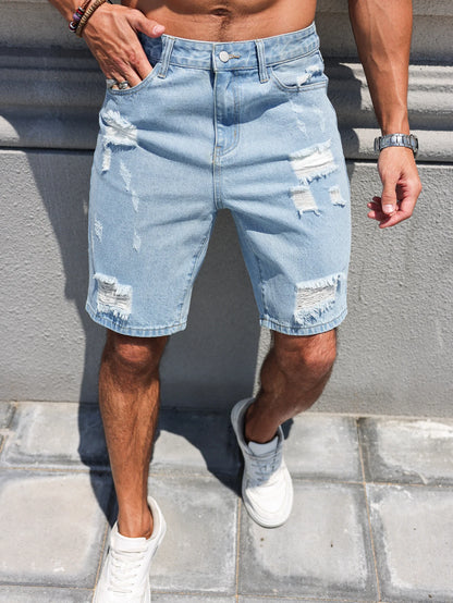Hole-washed Water Buffalo Denim Short Pants - Men's