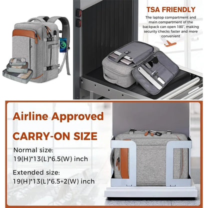 Mochila de viaje con puerto de carga USB, múltiples bolsas organizadoras y compartimento para zapatos, mochila de equipaje de gr