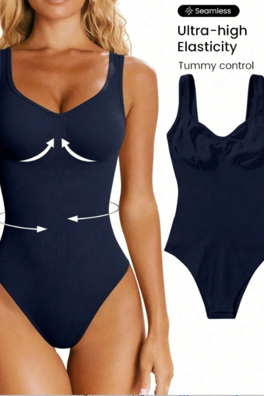 Women's Seamless Yoga Bodysuit – Low Neck Sleeveless Fitness Top