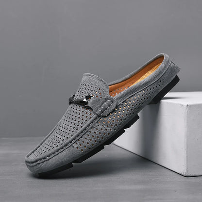 Moda masculina chinelos de couro ao ar livre meia loafers sapatos leves respirável mulas para o homem verão sandálias casuais sapatos preguiçosos