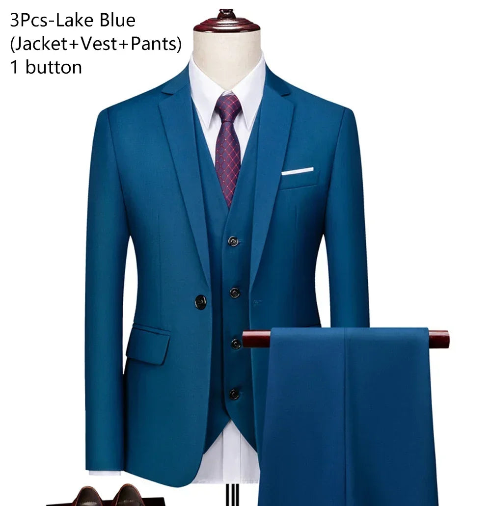 Suits For Men 3 Pieces Set Elegant Wedding  Fashion Classic Full Jackets Vest Pants Blazers Outfit 2026 Formal Costume