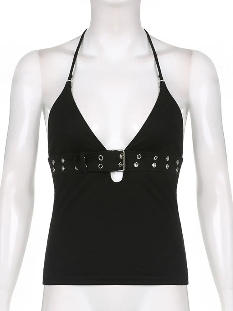 y2k Bandage Crop Top Black Backless  Top Lace Up