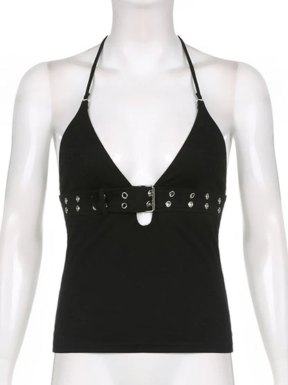 y2k Bandage Crop Top Black Backless  Top Lace Up