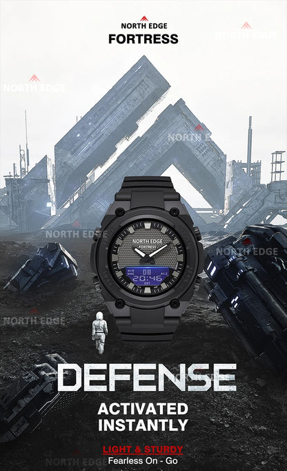 NORTH EDGE FORTRESS 2026 Men's Military Digital Watch Outdoor Sports Waterproof 50M Watches World Time Countdown LED Wristwatch
