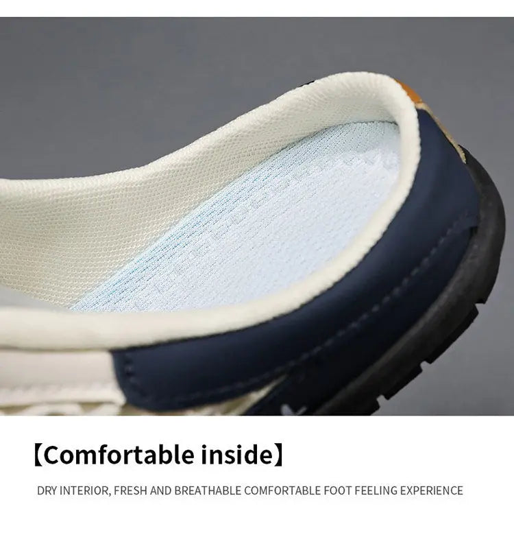 Verão masculino malha deslizamento em metade chinelos moda homem sandálias esportivas respirável qualidade casual ervilhas sapatos para homens mocassins de luxo