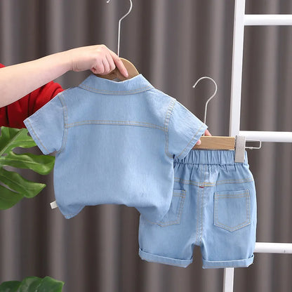 Summer Baby Boys Denim Clothes Suit Children Outfits Fashion Solid Shirt Shorts 2Pcs/Sets Toddler Casual Costume Kids Tracksuits