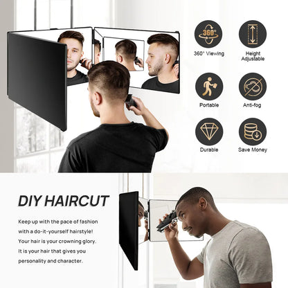 3-Way Mirror with Height Adjustable Hook 360 Trifold Makeup Mirror Hairdressing Mirror Suitable for Haircut Styling