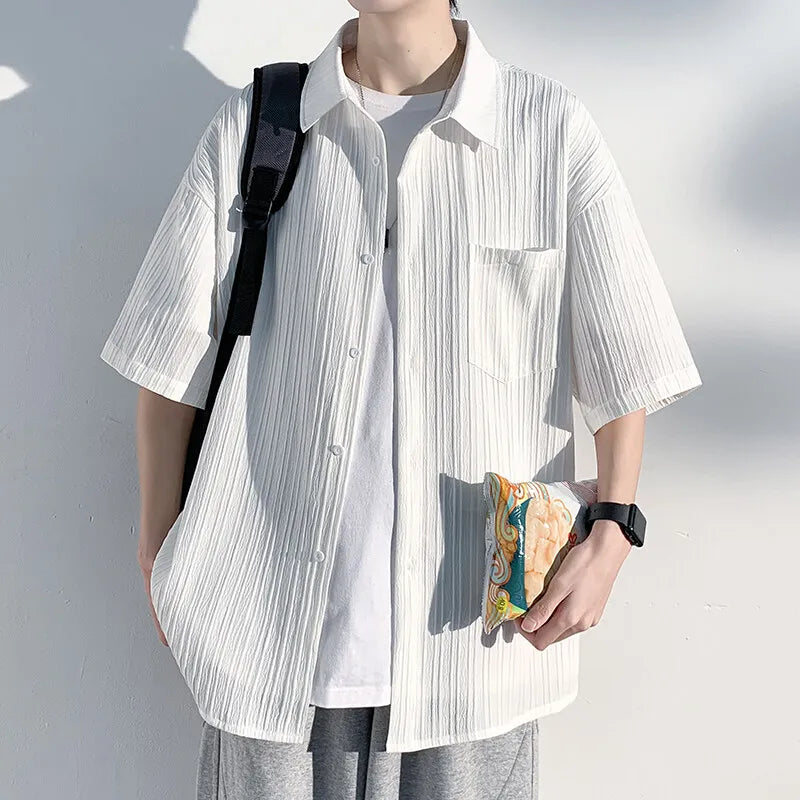 LEGIBLE Summer Shirts Men Loose Thin Cotton Short Sleeve Shirts Male Fashion Stand Solid Color 4XL 5XL