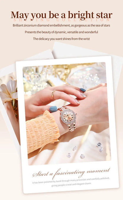OLEVS 9943 Luxury All Diamond Original Quartz Watch for Women Elegant Rose Gold Stainless Steel Waterproof Ladies Wrist Watches