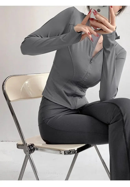 Women's Quick-Dry Yoga Jacket – Long Sleeve Slim Fit Zip Running Coat