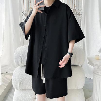 LEGIBLE Summer Shirts Men Loose Thin Cotton Short Sleeve Shirts Male Fashion Stand Solid Color 4XL 5XL