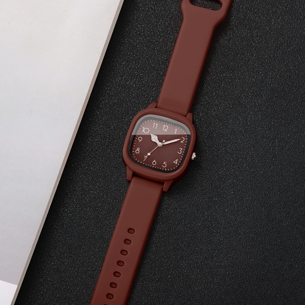 4PCS Fashion Square Women Watches Heart Bracelet Set Arabic Dial Silicone Strap Quartz Wristwatch Reloj Mujer Girls(Without Box)