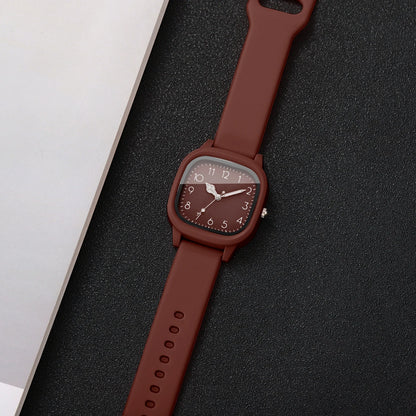 4PCS Fashion Square Women Watches Heart Bracelet Set Arabic Dial Silicone Strap Quartz Wristwatch Reloj Mujer Girls(Without Box)