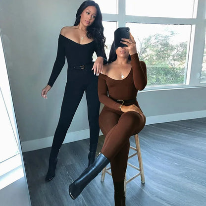 Women's Bodycon Jumpsuit – Long Sleeve Slim Fit Romper