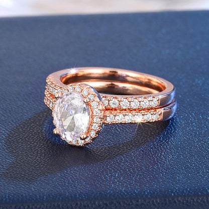 Huitan Gold Color/Rose Gold Color 2Pcs Set Wedding Rings for Women Luxury Cubic Zirconia Engagement Party Female Trendy Jewelry