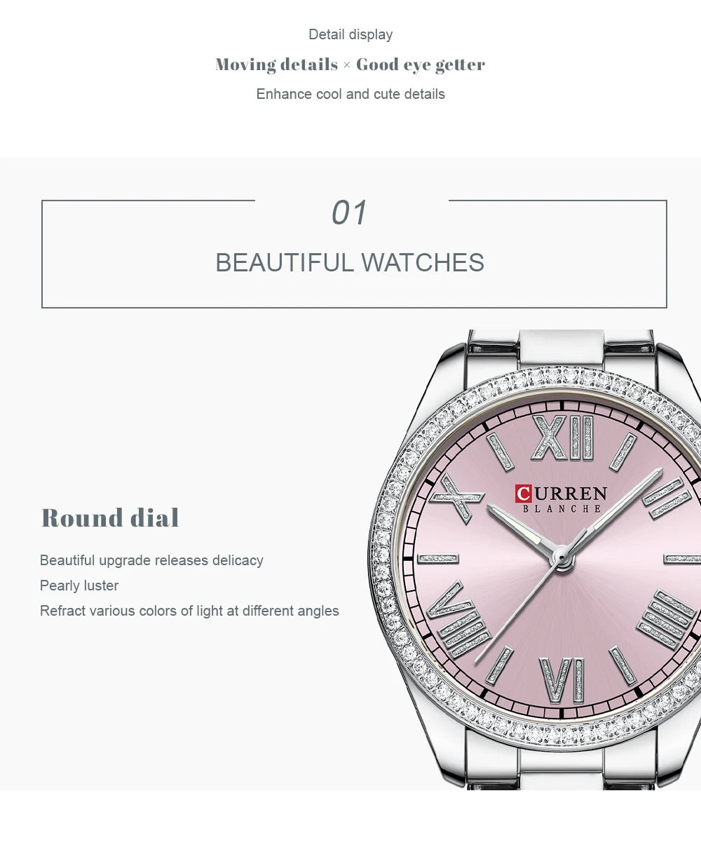 CURREN Luxury Watch Women Ring Necklace Earrings Rhinestone Fashion Wristwatch Female Casual Ladies Watches Bracelet 5PCS Set