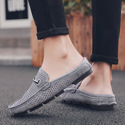 Moda masculina chinelos de couro ao ar livre meia loafers sapatos leves respirável mulas para o homem verão sandálias casuais sapatos preguiçosos