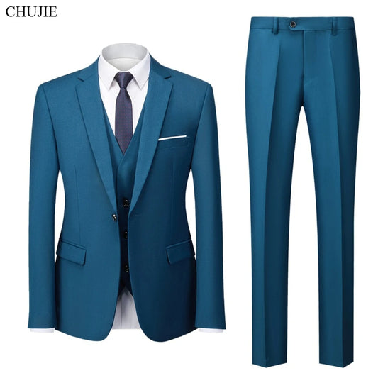 Suits For Men 3 Pieces Set Elegant Wedding Fashion Classic Full Jackets Vest Pants Blazers Outfit 2026 Formal Costume