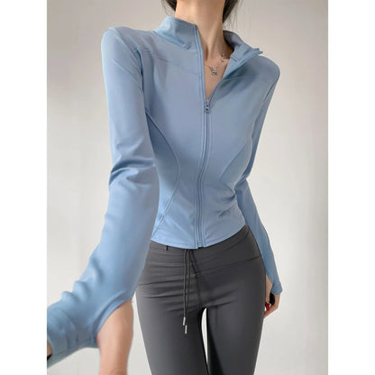 Women's Quick-Dry Yoga Jacket – Long Sleeve Slim Fit Zip Running Coat