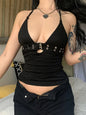 y2k Bandage Crop Top Black Backless  Top Lace Up