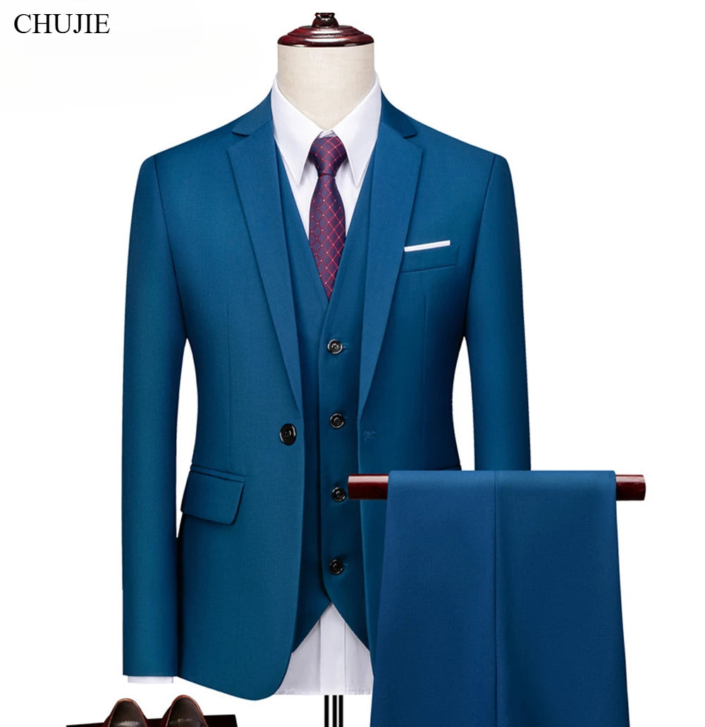 Suits For Men 3 Pieces Set Elegant Wedding  Fashion Classic Full Jackets Vest Pants Blazers Outfit 2026 Formal Costume