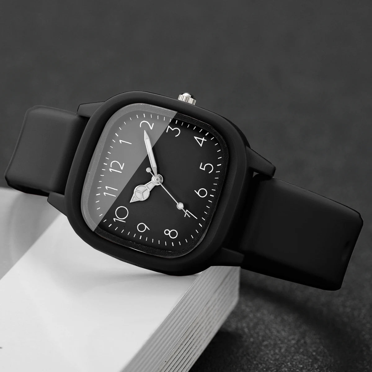 4PCS Fashion Square Women Watches Heart Bracelet Set Arabic Dial Silicone Strap Quartz Wristwatch Reloj Mujer Girls(Without Box)
