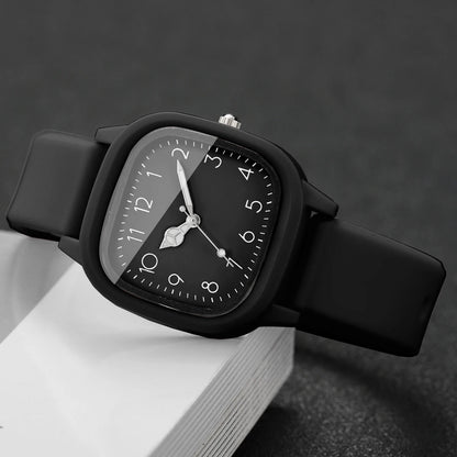 4PCS Fashion Square Women Watches Heart Bracelet Set Arabic Dial Silicone Strap Quartz Wristwatch Reloj Mujer Girls(Without Box)