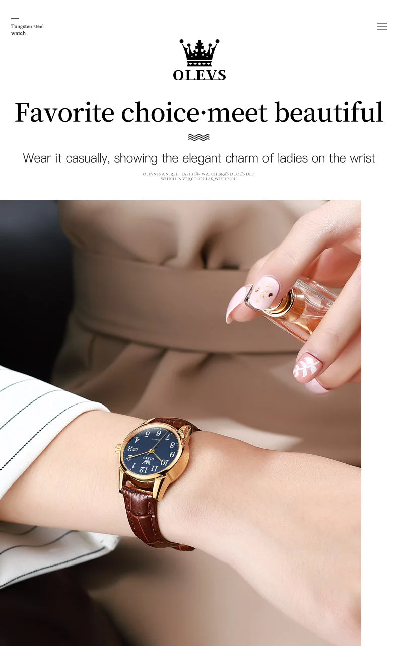OLEVS Brand Fashion Simple Quartz Watch for Women Leather Strap Waterproof Calendar Womens Watches Elegant Female Clock