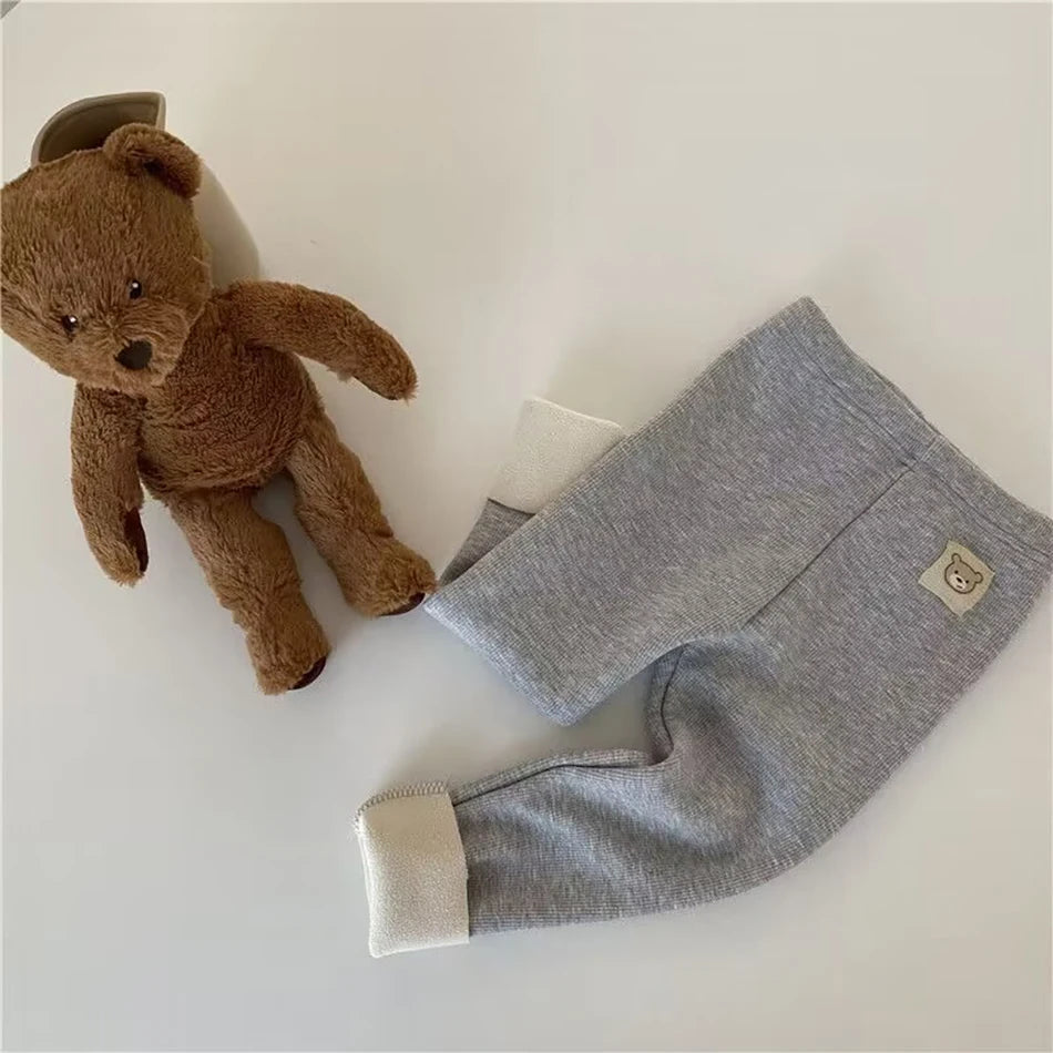 Plush Pants for Kids 1-8 Years Soft Warm Solid Color with Animal Cartoons Stretchy Comfy Winter Trousers for Boys and Girls
