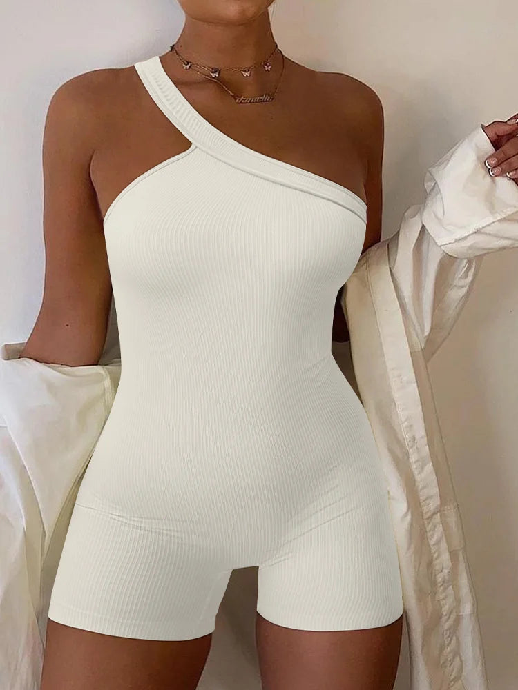 Women's Ribbed Yoga Romper – Spaghetti Strap One-Piece Fitness Jumpsuit