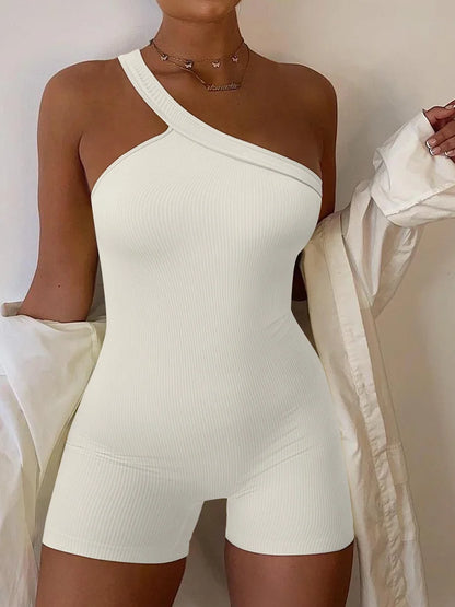 Women's Ribbed Yoga Romper – Spaghetti Strap One-Piece Fitness Jumpsuit