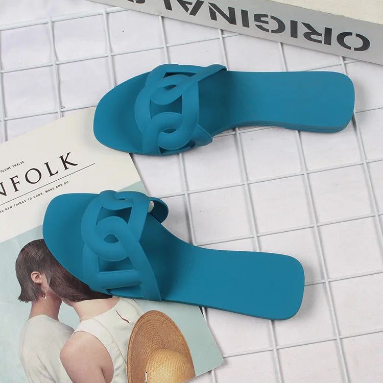 Designer mulher chinelos planos sandálias de cor doce casual chinelos de fundo verão sandálias femininas novos sapatos para mulher
