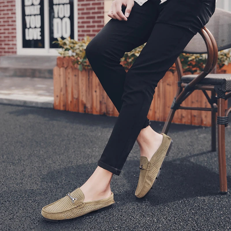 Moda masculina chinelos de couro ao ar livre meia loafers sapatos leves respirável mulas para o homem verão sandálias casuais sapatos preguiçosos