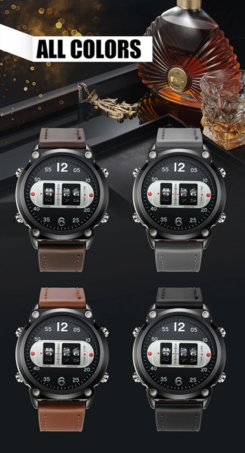 Men Unique Designer Watches Fashion Leather Band Tire Simple Army Sports Vintahe Quartz Watch Black Montres de Marque de Luxe