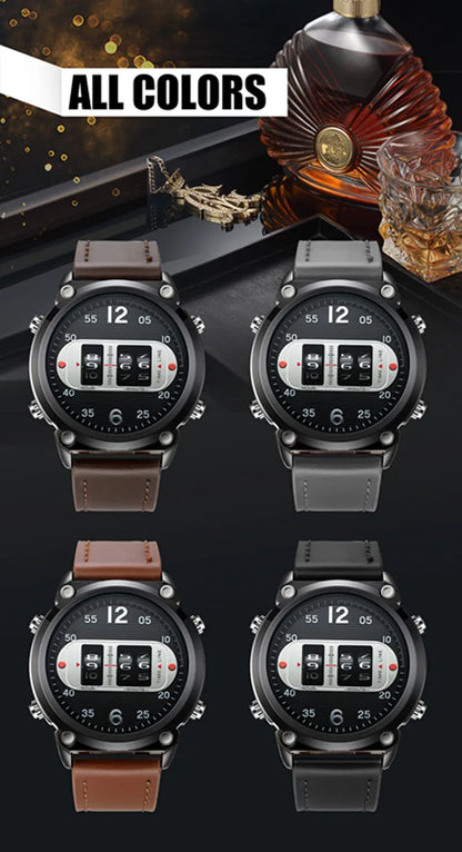 Men Unique Designer Watches Fashion Leather Band Tire Simple Army Sports Vintahe Quartz Watch Black Montres de Marque de Luxe