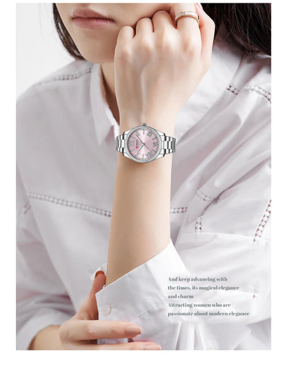 CURREN Luxury Watch Women Ring Necklace Earrings Rhinestone Fashion Wristwatch Female Casual Ladies Watches Bracelet 5PCS Set