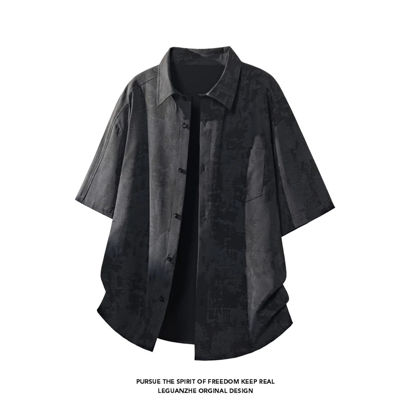 LEGIBLE Summer Shirts Men Loose Thin Cotton Short Sleeve Shirts Male Fashion Stand Solid Color 4XL 5XL