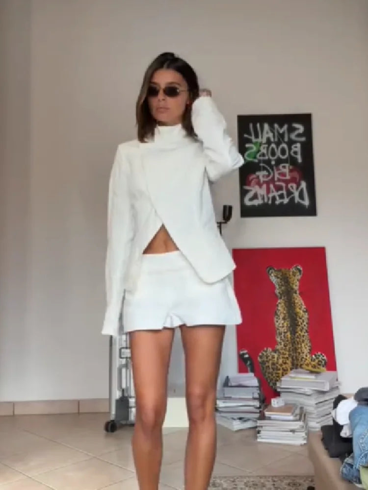 Women's Elegant White Linen Two-piece Outfit