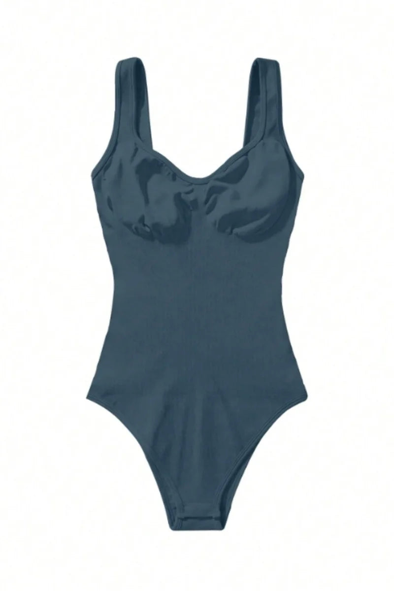 Women's Seamless Yoga Bodysuit – Low Neck Sleeveless Fitness Top