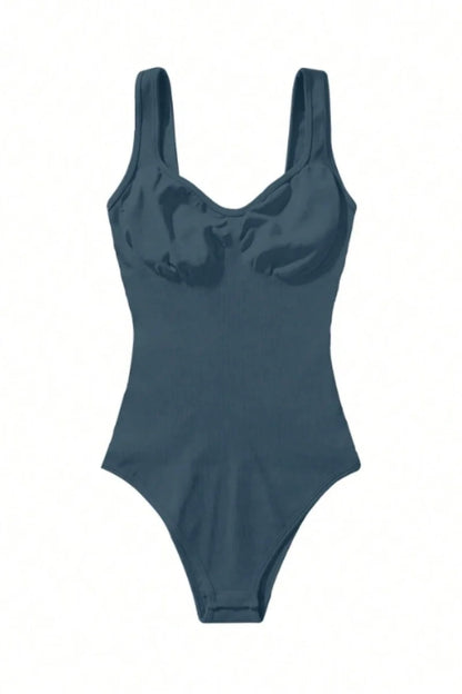 Women's Seamless Yoga Bodysuit – Low Neck Sleeveless Fitness Top