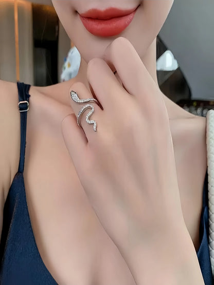 Simple And Delicate Retro Style Serpentine Micro-Inset Rhinestone Men's And Women's Open Rings, Retro Elegance For Fashionable M